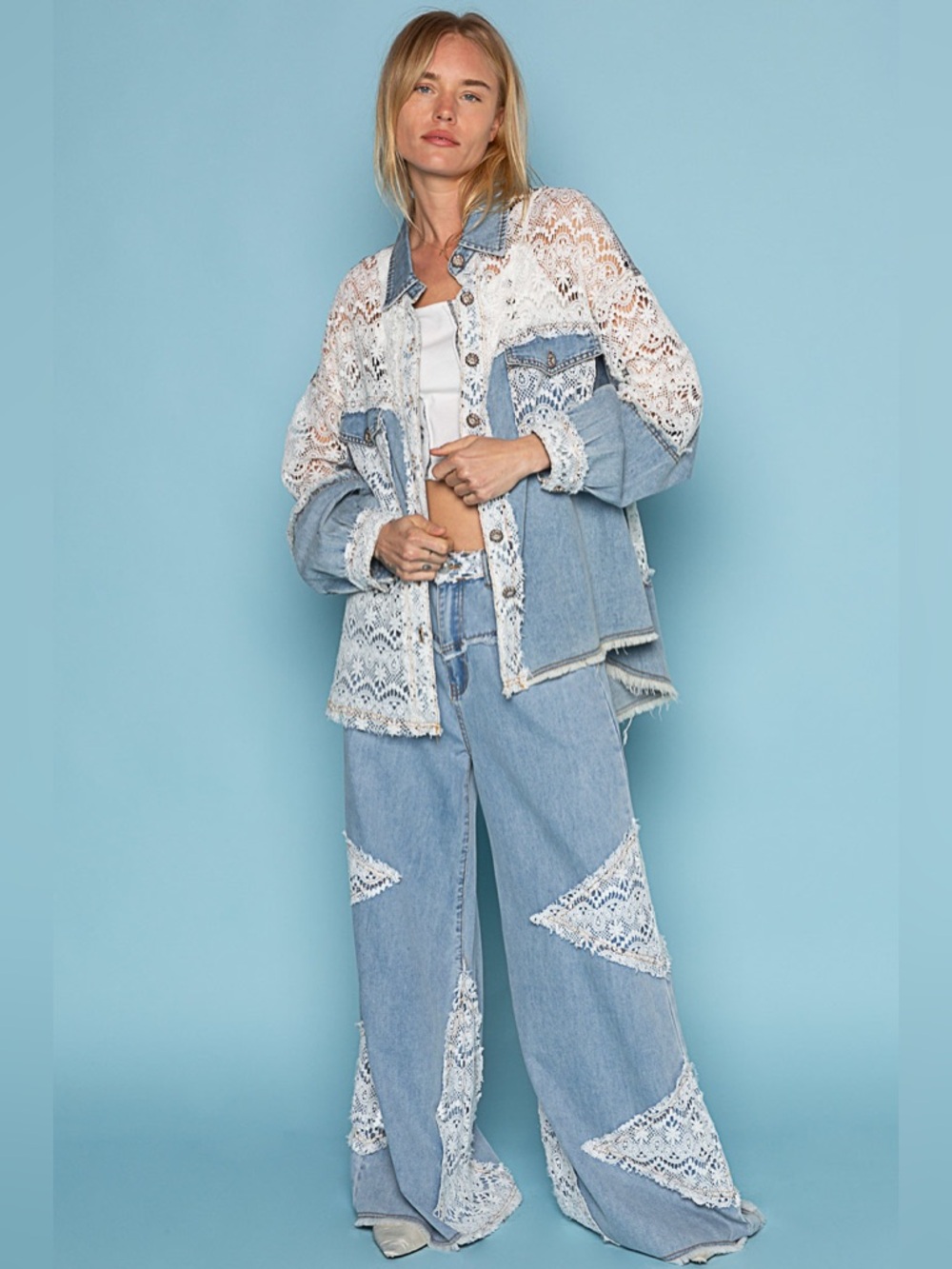 POL “ Salt Air Lace Shacket “ | Denim - Picture 8 of 8